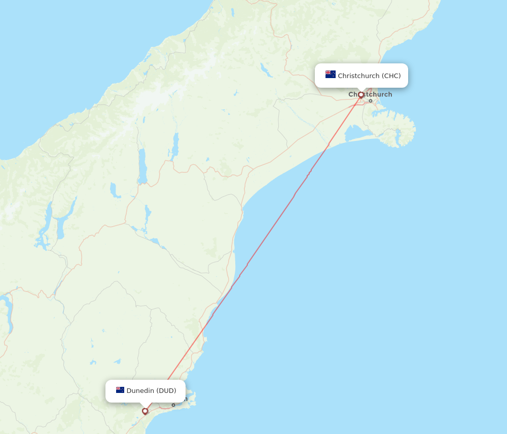 CHC to DUD flights and routes map