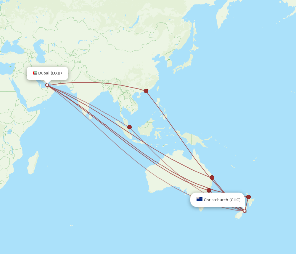 CHC to DXB flights and routes map