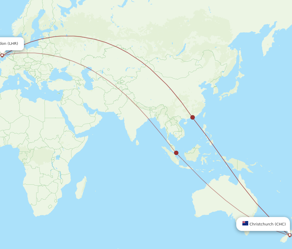 CHC to LHR flights and routes map
