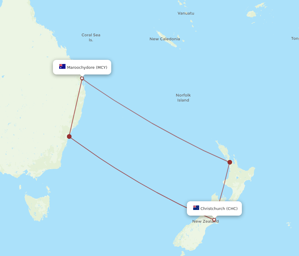 CHC to MCY flights and routes map