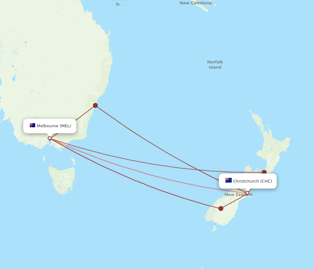 CHC to MEL flights and routes map
