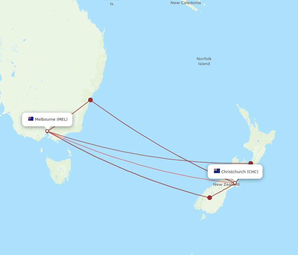 CHC-MEL flight routes