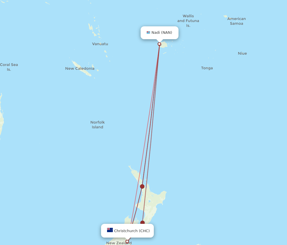 CHC to NAN flights and routes map