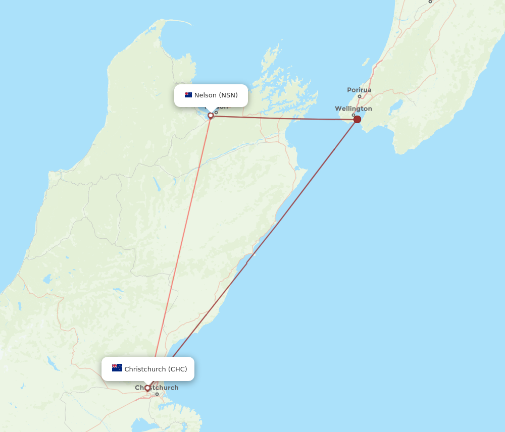 CHC to NSN flights and routes map