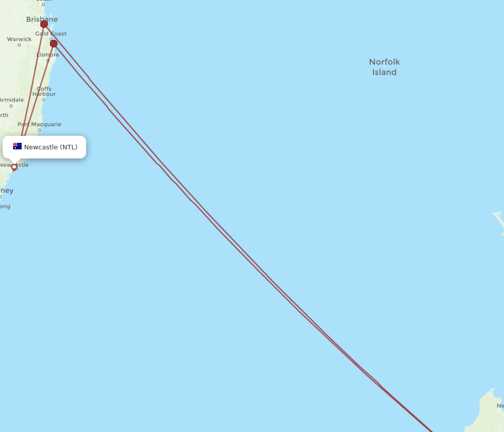 CHC to NTL flights and routes map