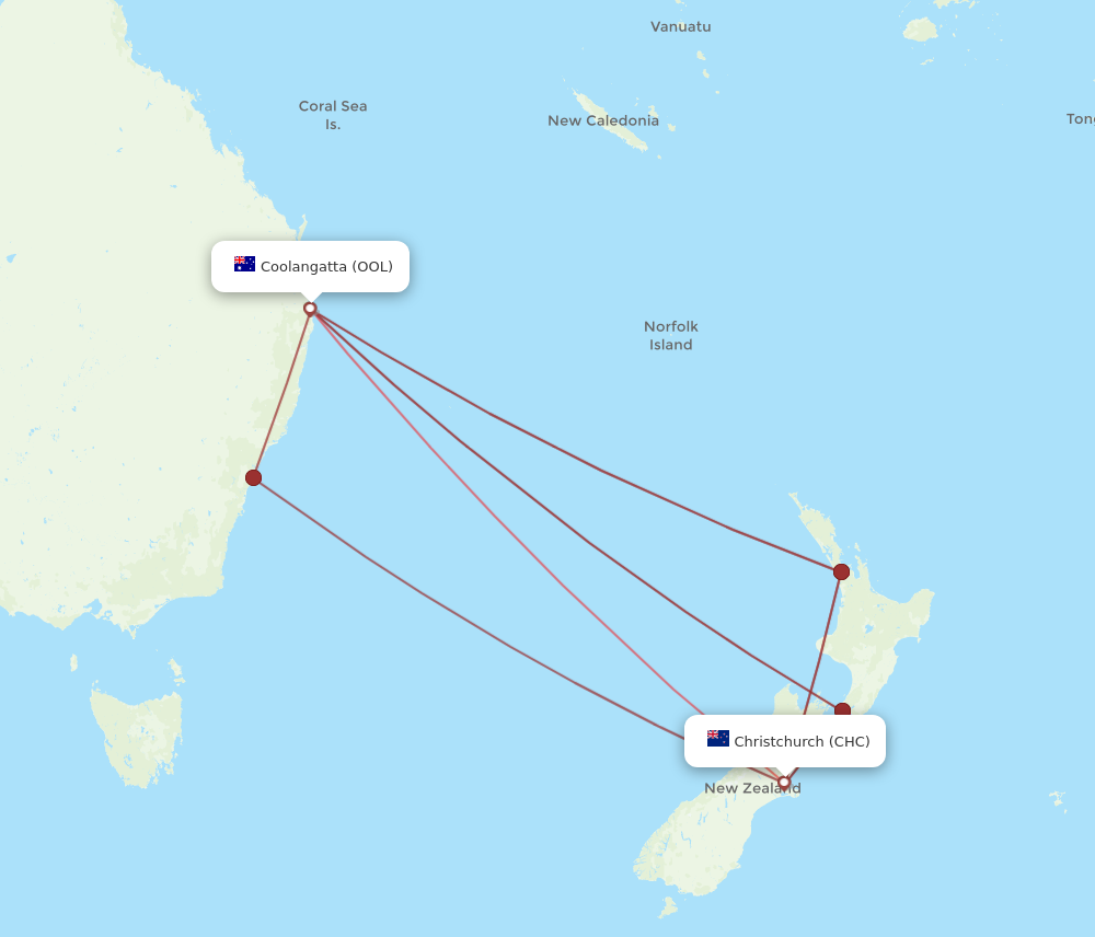 CHC to OOL flights and routes map