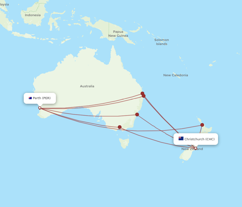 CHC-PER flight routes