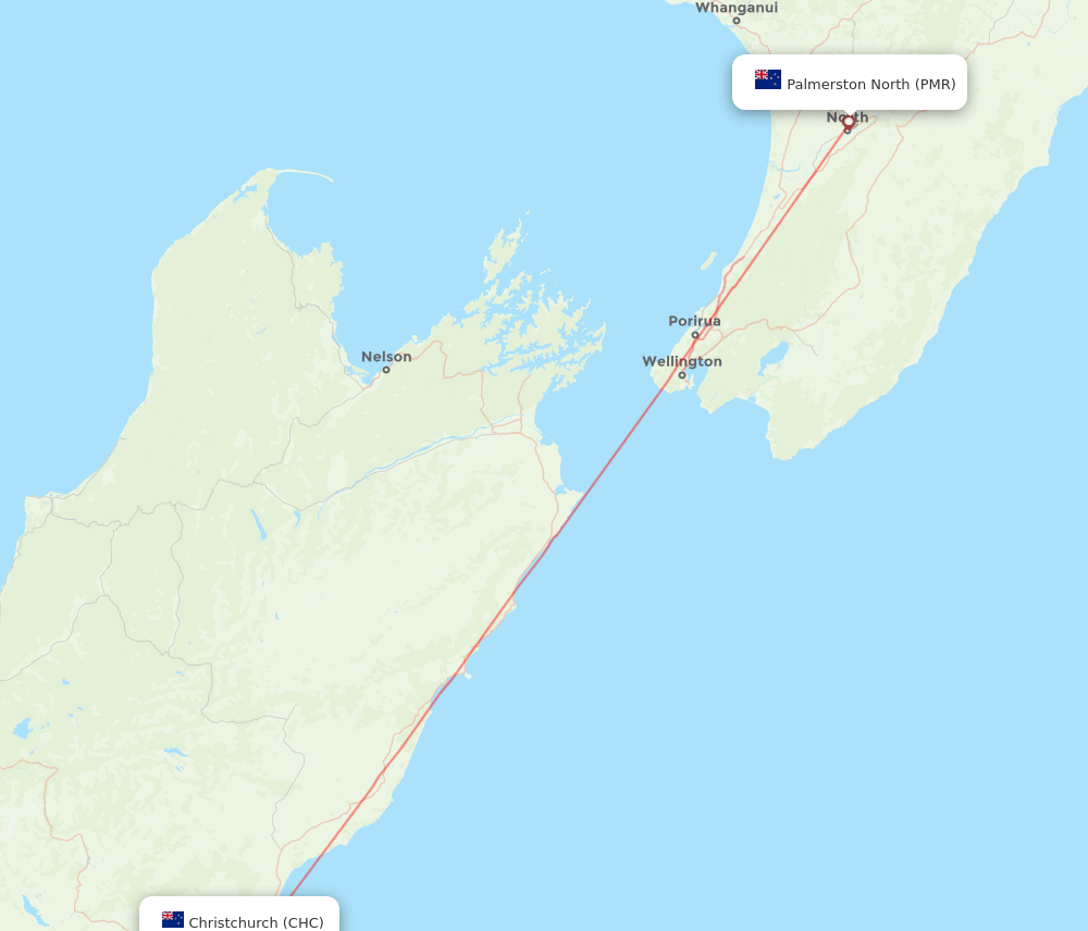 CHC to PMR flights and routes map