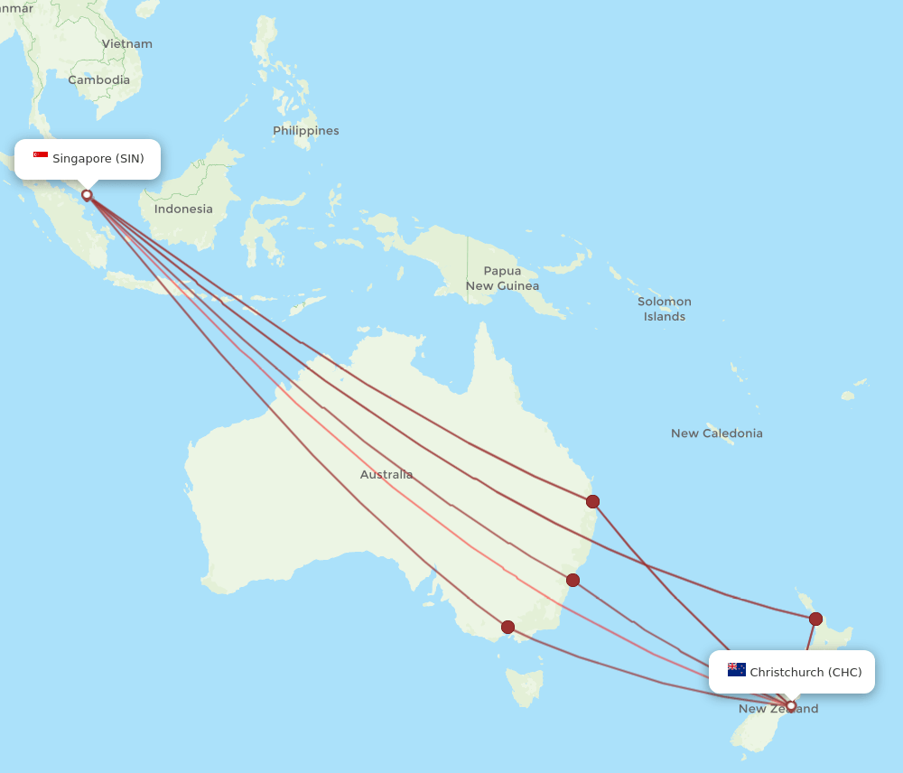 CHC-SIN flight routes