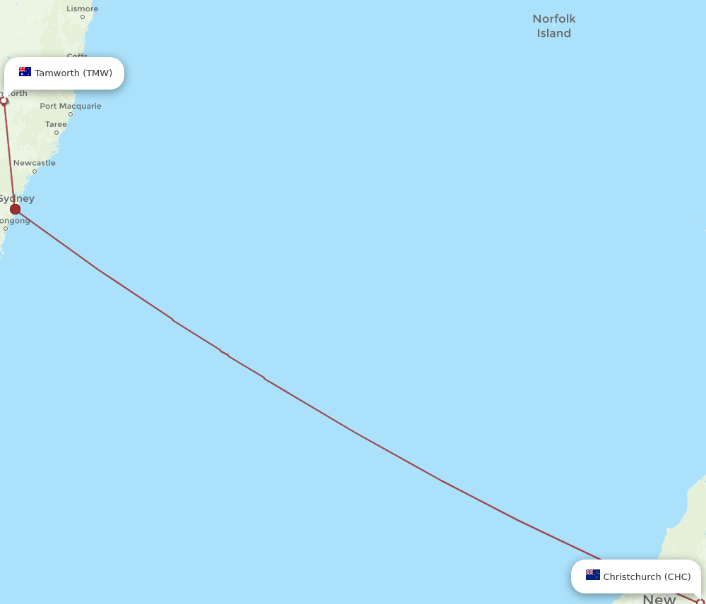 CHC-TMW flight routes