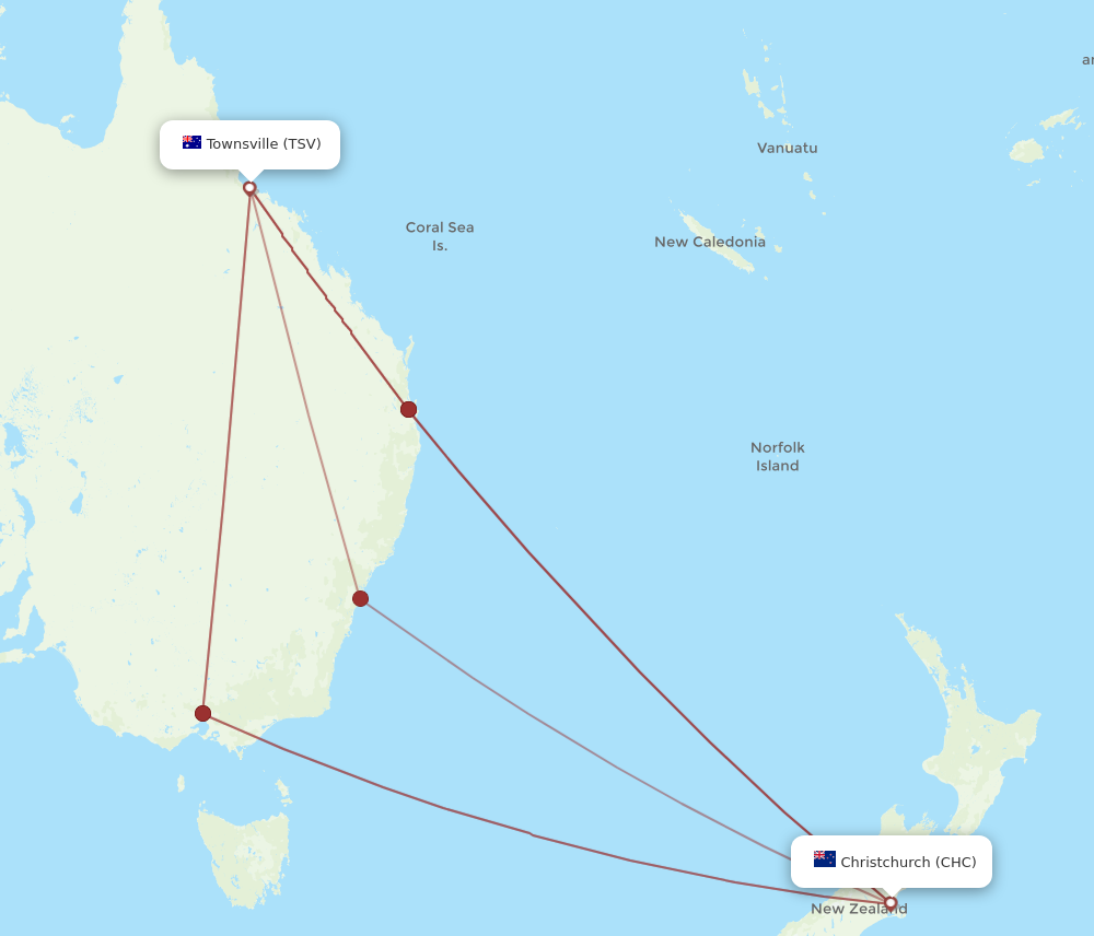 CHC to TSV flights and routes map