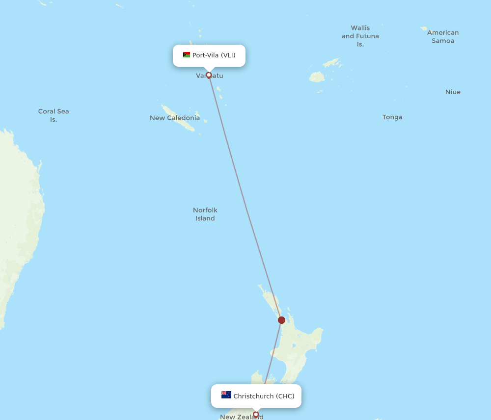 CHC to VLI flights and routes map