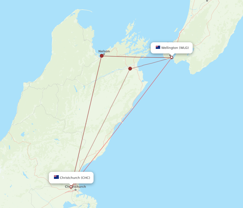 CHC to WLG flights and routes map