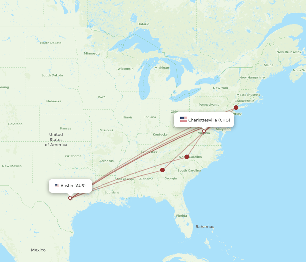 CHO-AUS flight routes