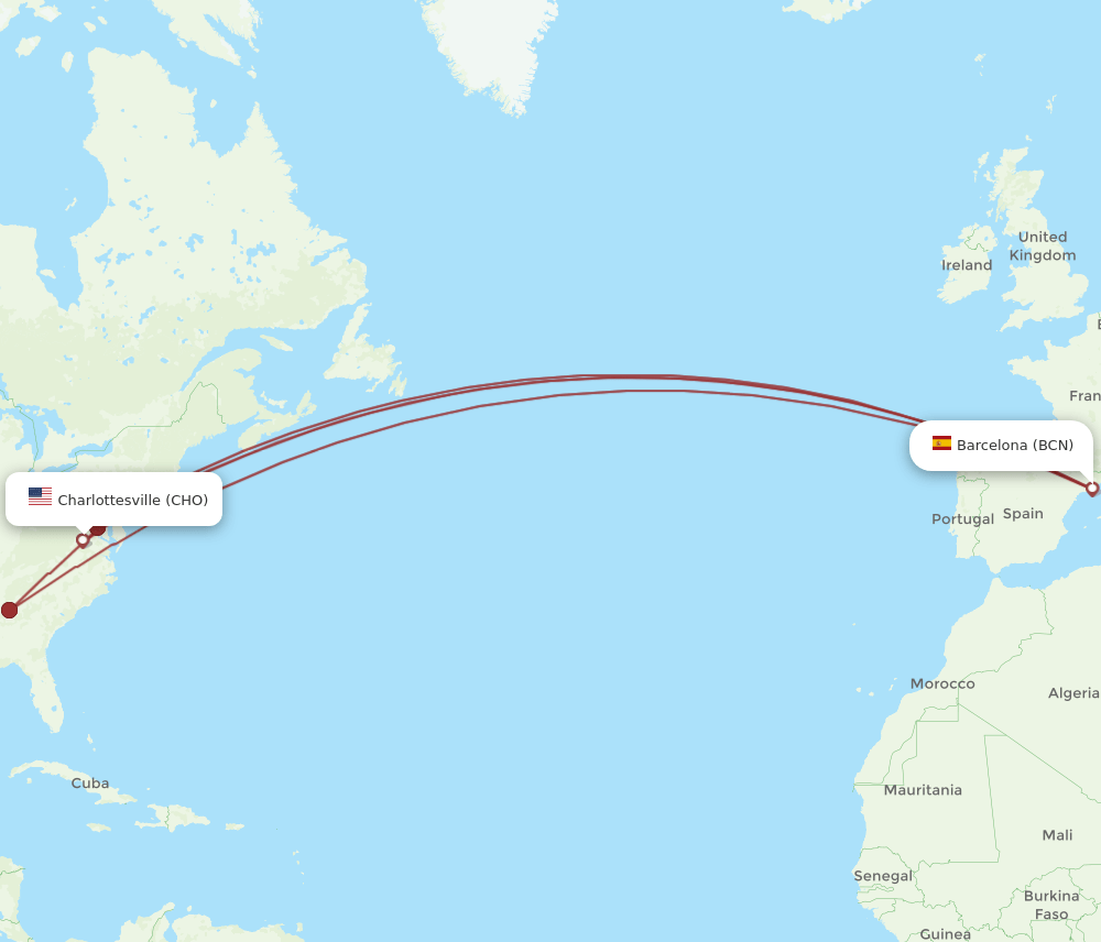 CHO-BCN flight routes