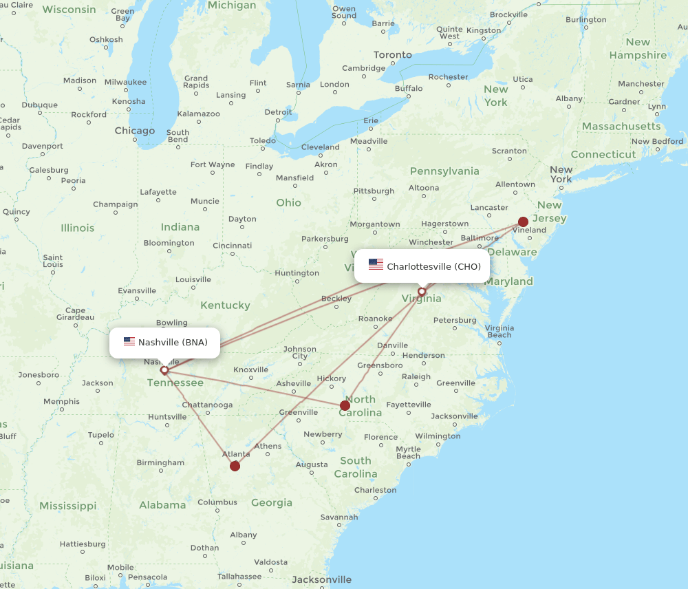 CHO-BNA flight routes