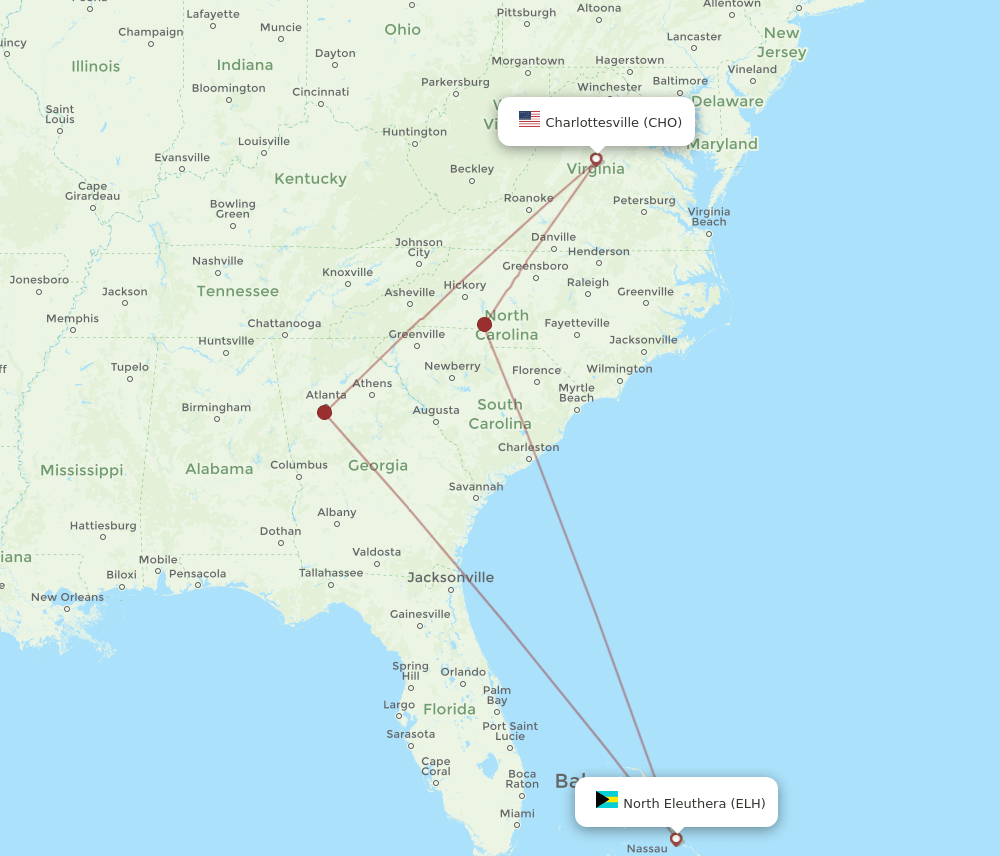 CHO-ELH flight routes