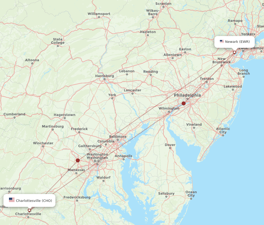 CHO-EWR flight routes