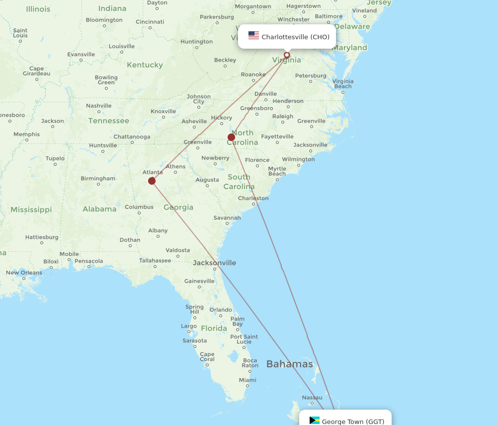 CHO-GGT flight routes