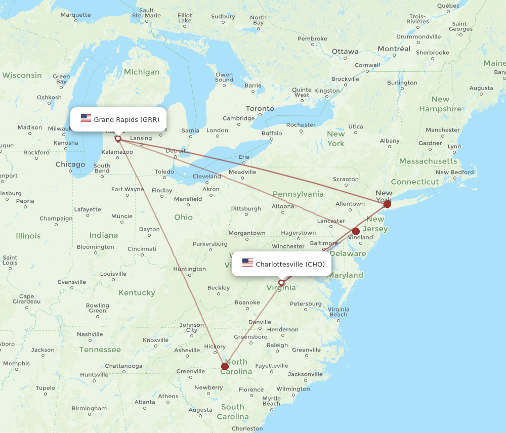 CHO-GRR flight routes