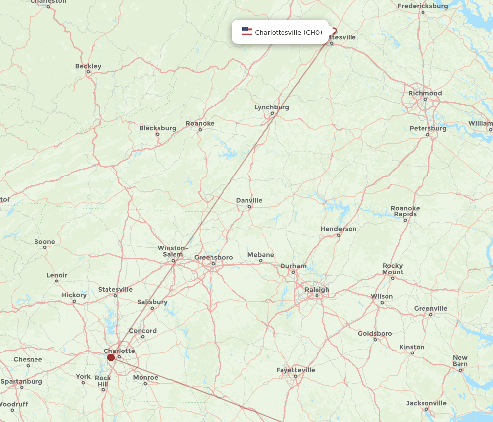 CHO to ILM flights and routes map
