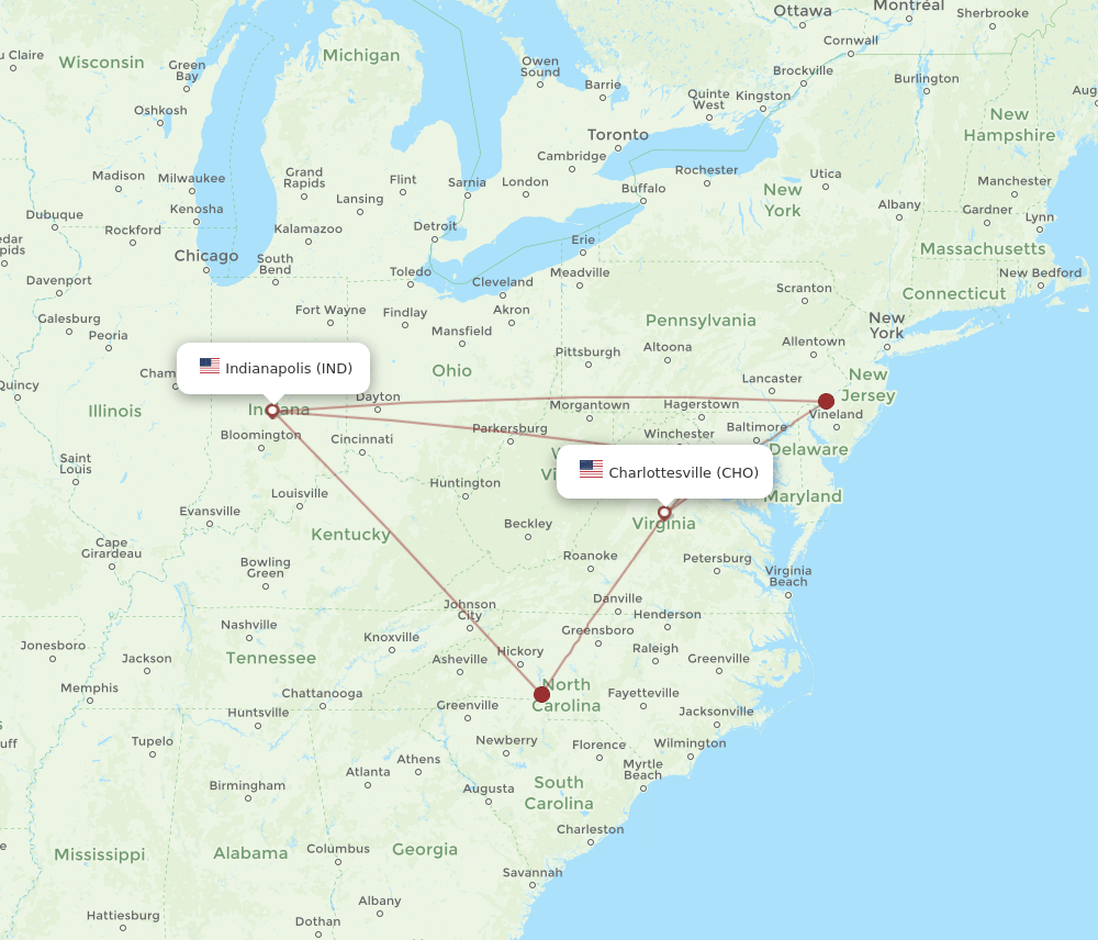 CHO-IND flight routes
