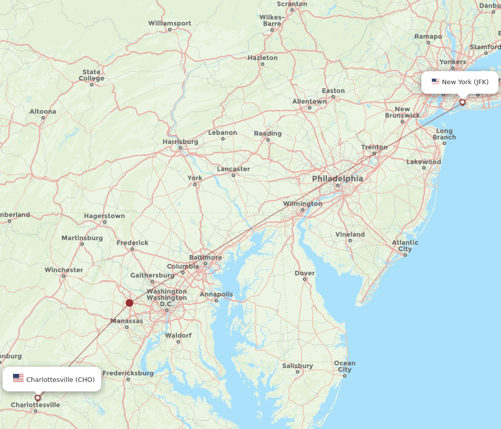 CHO-JFK flight routes