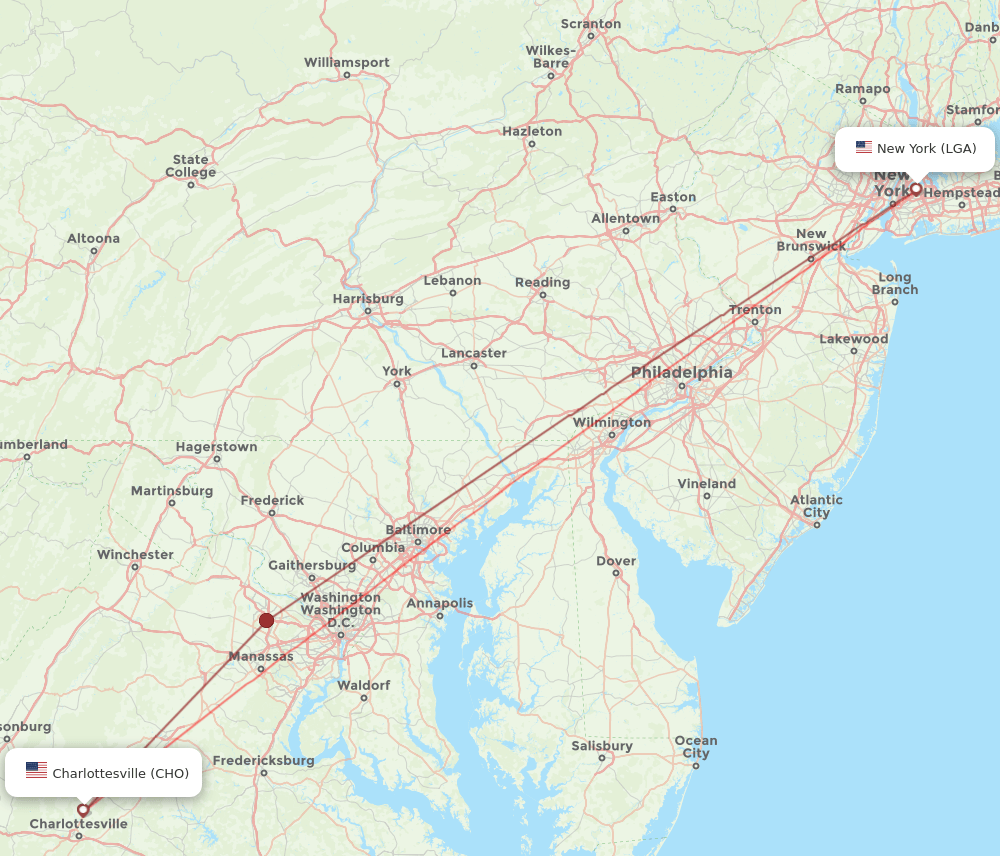 CHO-LGA flight routes