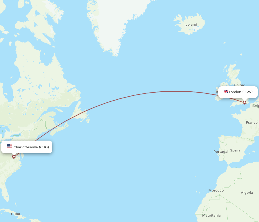CHO-LGW flight routes