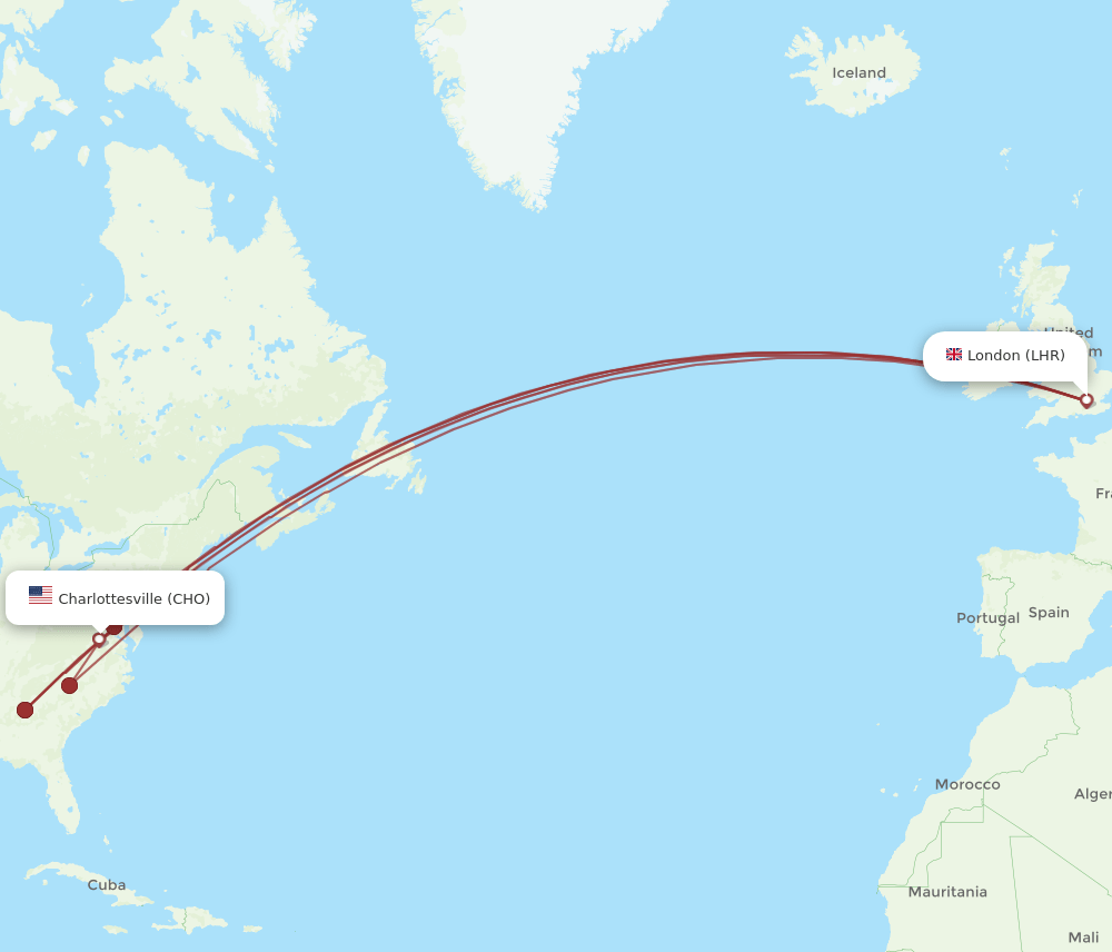 CHO-LHR flight routes