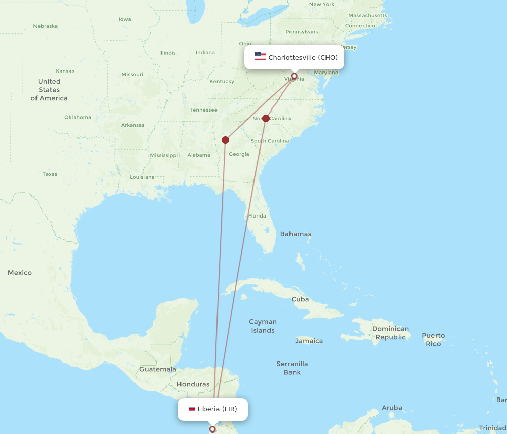 CHO-LIR flight routes