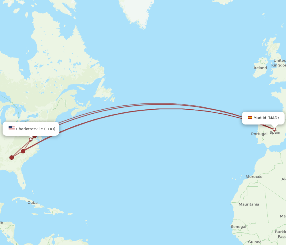 CHO to MAD flights and routes map