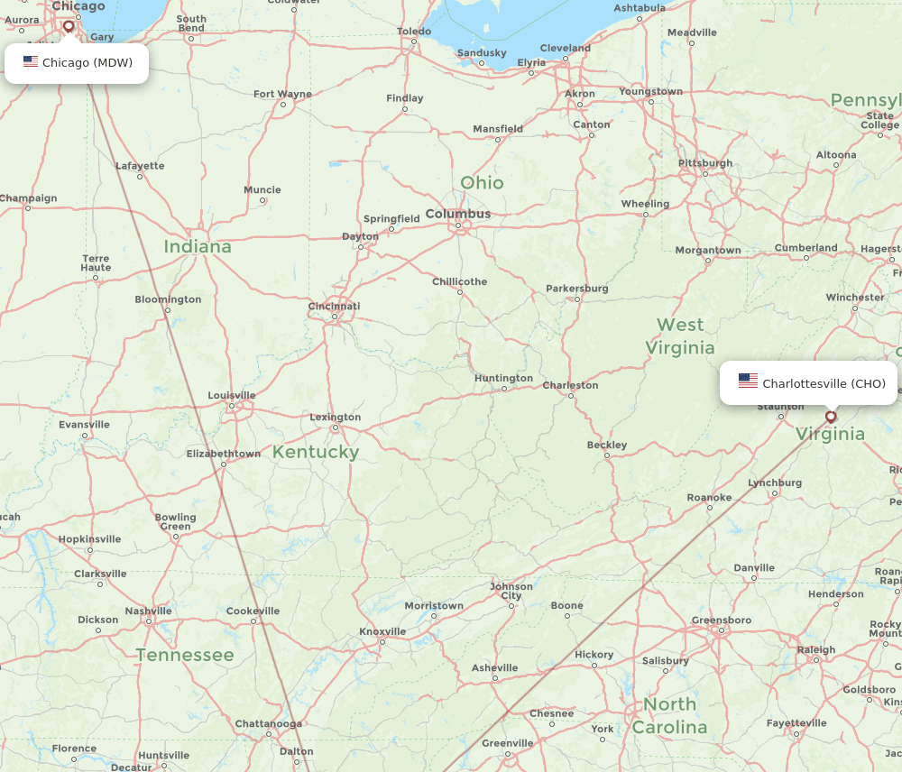 CHO-MDW flight routes