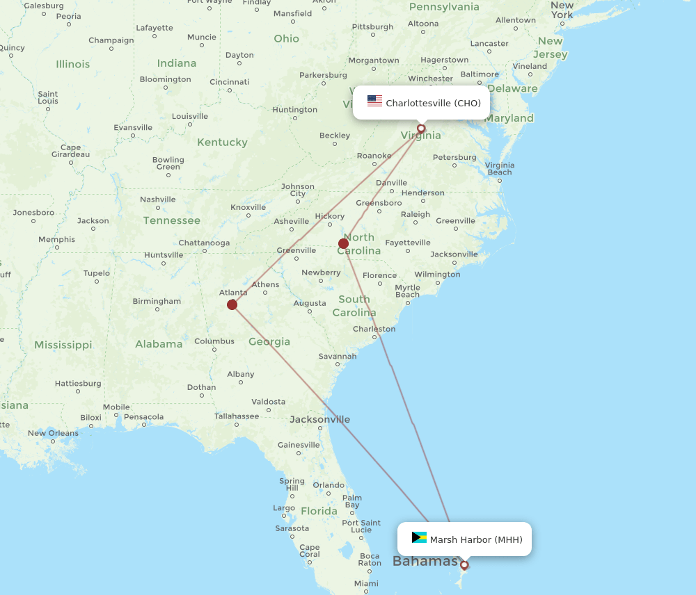 CHO-MHH flight routes