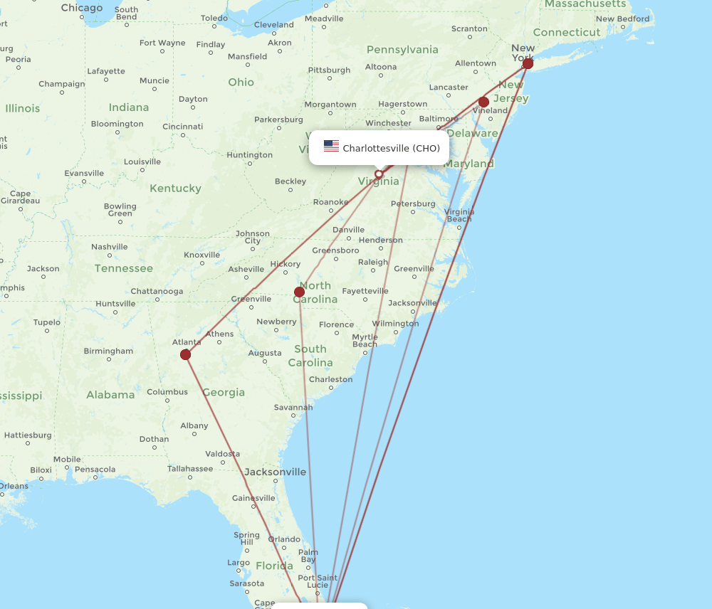 CHO-MIA flight routes