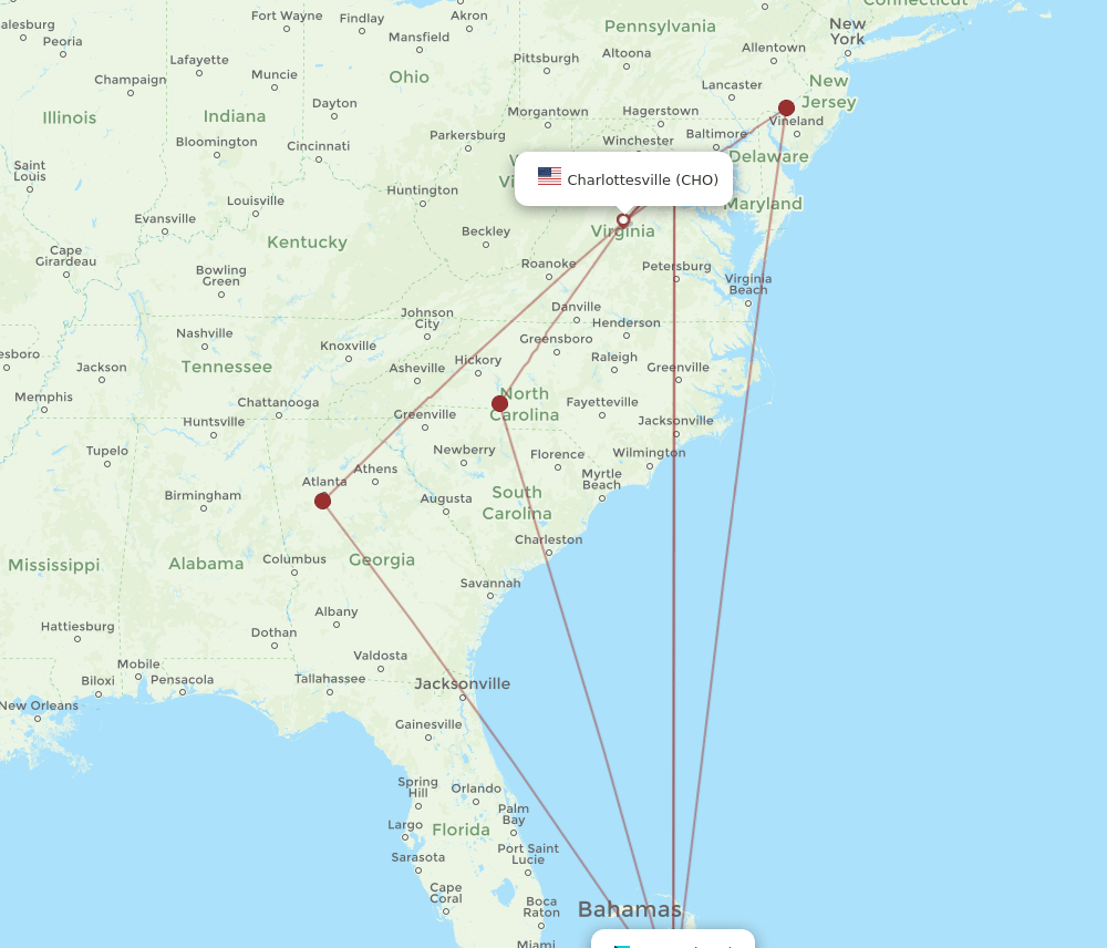 CHO-NAS flight routes