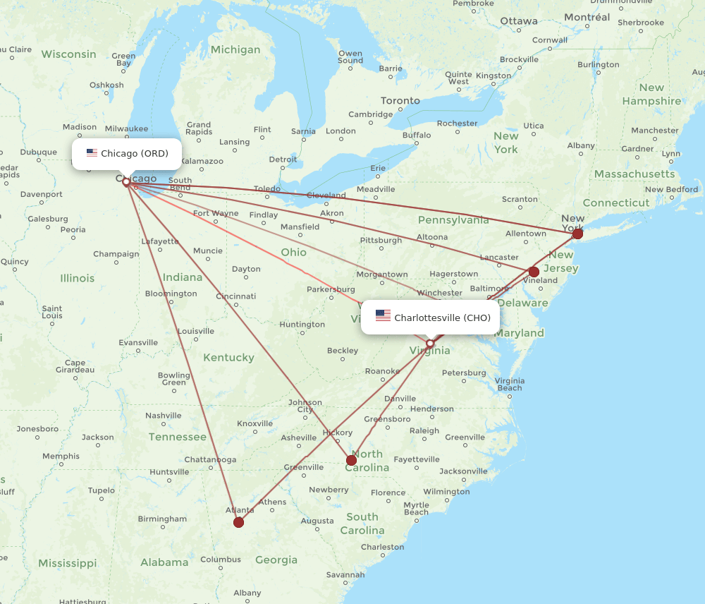 CHO to ORD flights and routes map