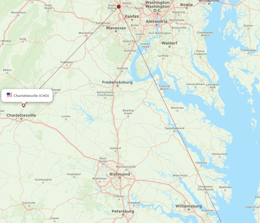 CHO to ORF flights and routes map