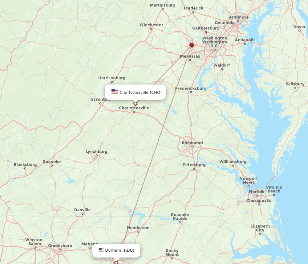 CHO to RDU flights and routes map
