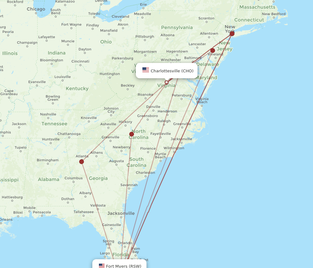 CHO-RSW flight routes
