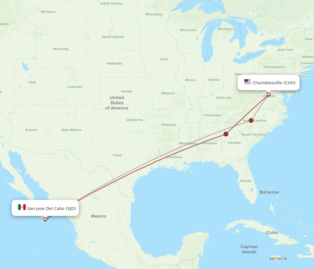 CHO to SJD flights and routes map