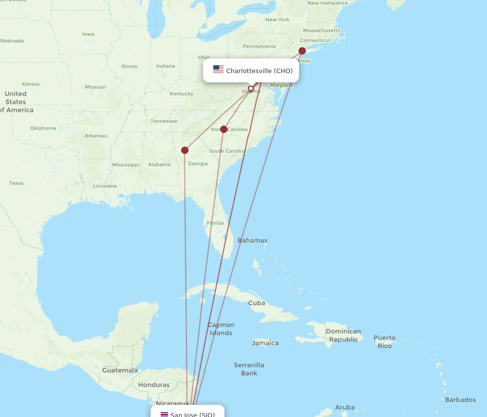 CHO-SJO flight routes