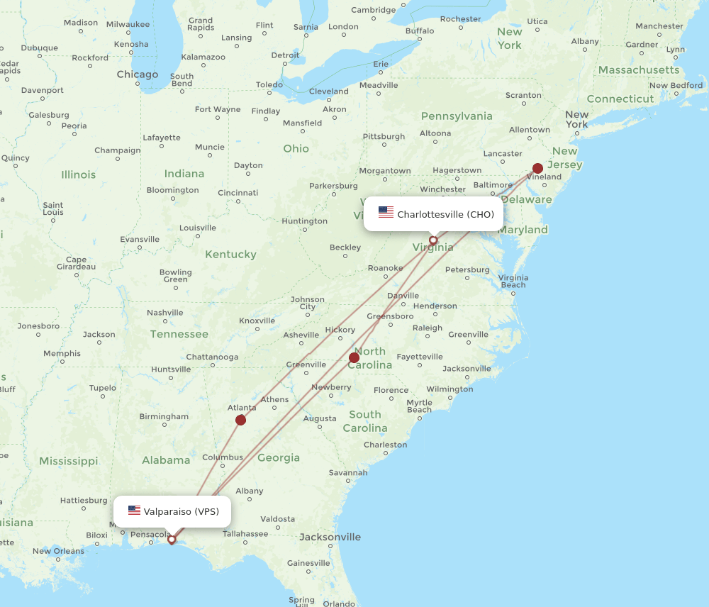 CHO-VPS flight routes