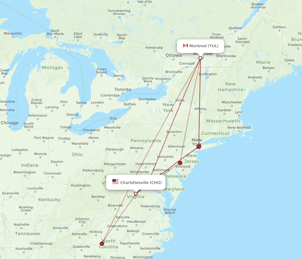 CHO-YUL flight routes
