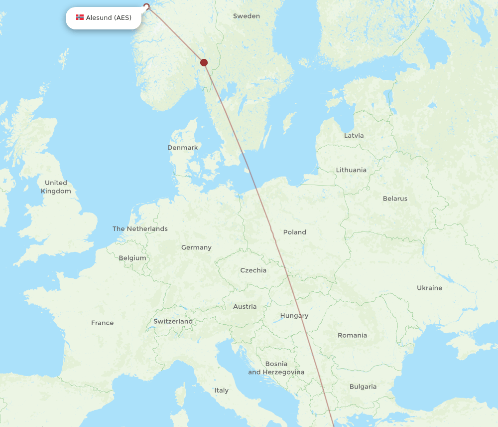Aalesund - Chania route map and flight paths