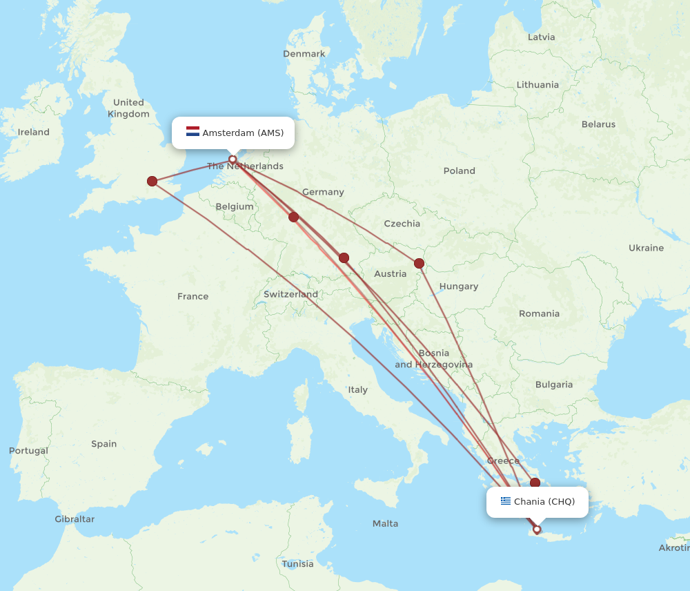CHQ to AMS flights and routes map