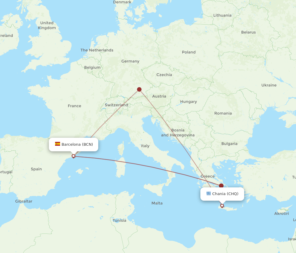 CHQ to BCN flights and routes map