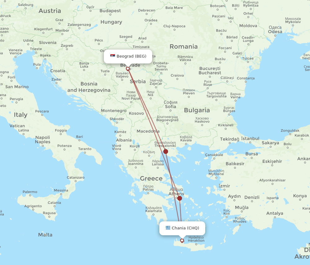 CHQ-BEG flight routes