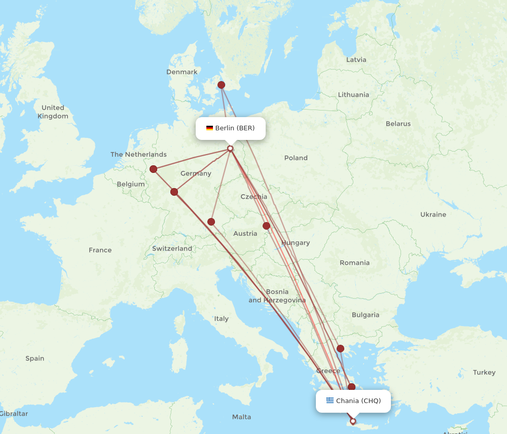 CHQ to BER flights and routes map