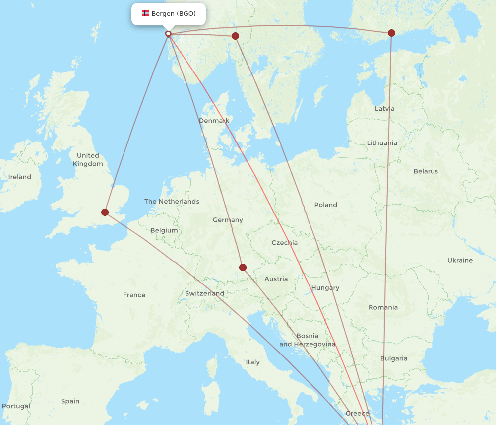 CHQ to BGO flights and routes map